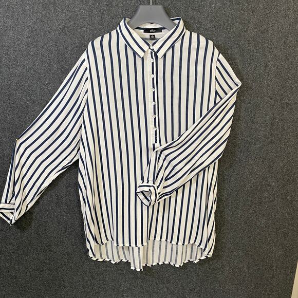 Ellos Button Up Shirt Blue White Vertical Stripe Rayon Blouse Women’s 20 Plus - Picture 3 of 14